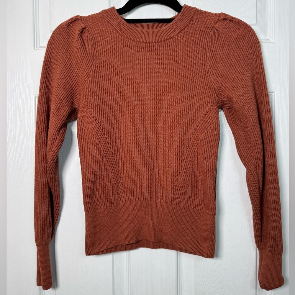 Abercrombie & Fitch Rust Ribbed Puff Sleeve Sweater XS Fitted Fall